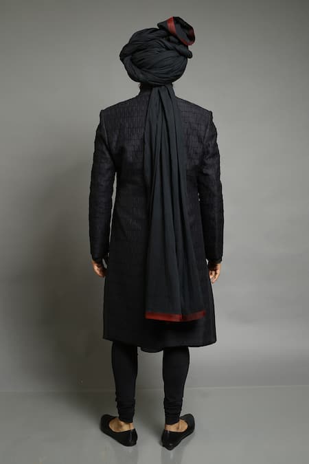 Abhishek Gupta Chanderi Pleated Texture Bandhgala 