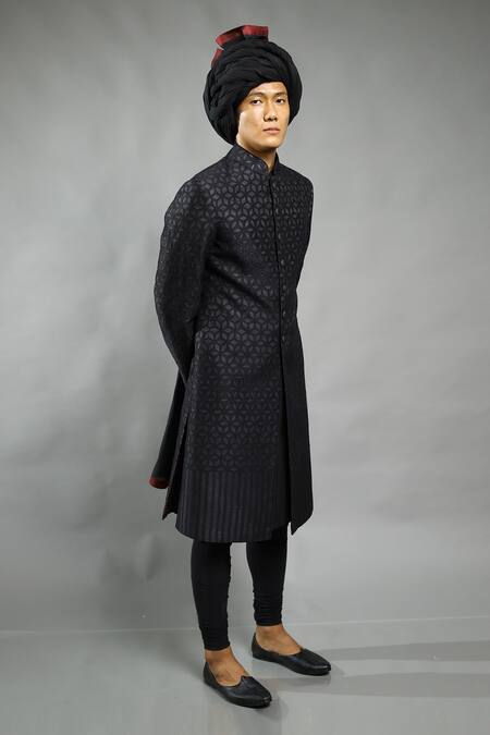 Abhishek Gupta_Black Chanderi Applique Embroidered Bandhgala _Online_at_Aza_Fashions