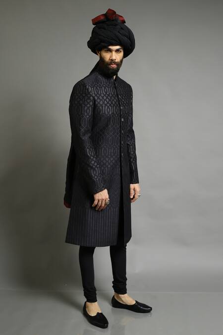 Abhishek Gupta_Black Chanderi Applique Embroidered Bandhgala _Online_at_Aza_Fashions