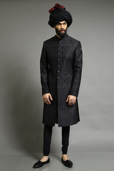 Buy_Abhishek Gupta_Black Chanderi Applique Embroidered Bandhgala _Online_at_Aza_Fashions