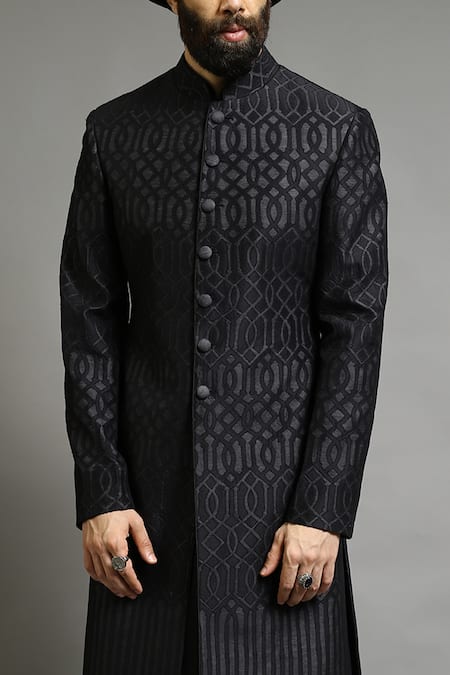 Shop_Abhishek Gupta_Black Chanderi Applique Embroidered Bandhgala _Online_at_Aza_Fashions