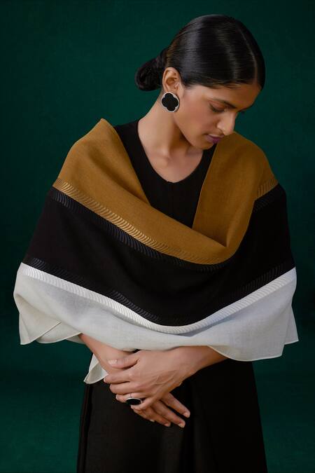 Ampm_Multi Color Cut Work Zina Wool Block Scarf_Online_at_Aza_Fashions