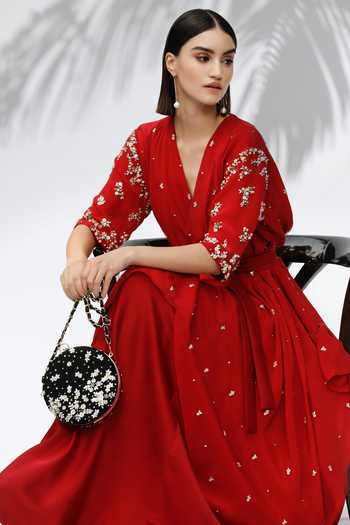 Mandira Wirk Black Beads, Sequins Embellished Floral Circular Clutch  3