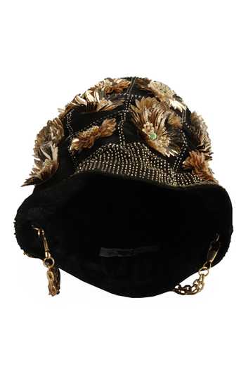 Buy_The Purple Sack_Black Embroidery, Sequins 3d Floral Potli Bag _Online_at_Aza_Fashions