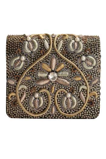 The Purple Sack_Black Embroidery, Sequins Flap Clutch _Online_at_Aza_Fashions