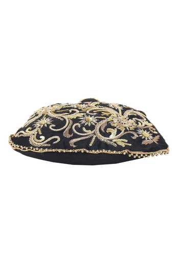 Shop_The Purple Sack_Black Embroidery, Sequins, Beads Floral Potli Bag _Online_at_Aza_Fashions