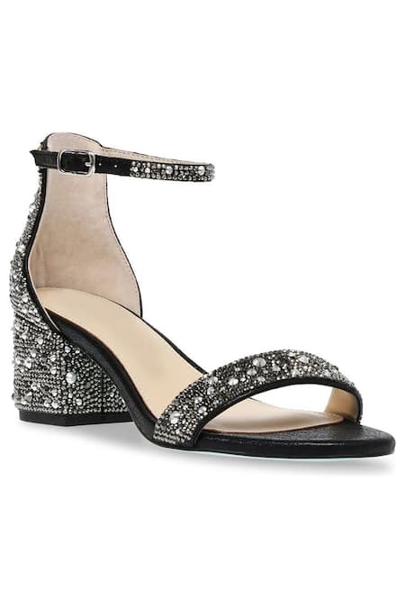 Sephyr Black Stones, Rhinestones Laena Swarovski Embellished Block Heels