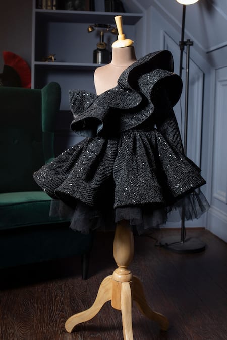 Shop_Hoity Moppet_Black Satin Sequins Magic Work Dress _Online_at_Aza_Fashions