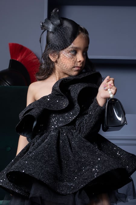 Hoity Moppet_Black Satin Sequins Magic Work Dress _at_Aza_Fashions