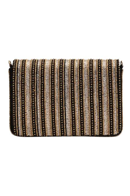 The Purple Sack_Black Sequins Flap Clutch With Sling _Online_at_Aza_Fashions