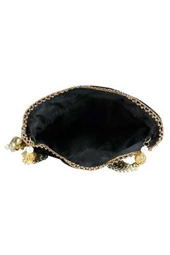 Buy_The Purple Sack_Black Embroidery, Beads Raw Silk Potli Bag _Online_at_Aza_Fashions