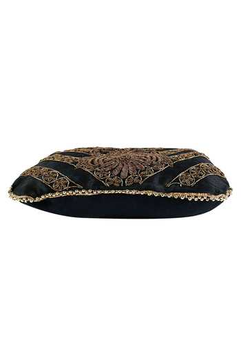 Shop_The Purple Sack_Black Embroidery, Beads Raw Silk Potli Bag _Online_at_Aza_Fashions
