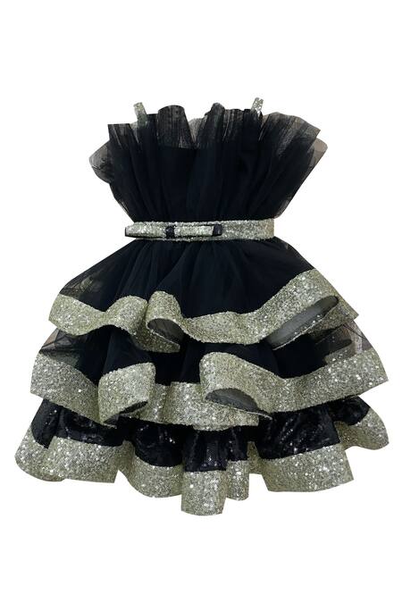 PA:Paa_Black Ruffle Tiered Dress_Online_at_Aza_Fashions