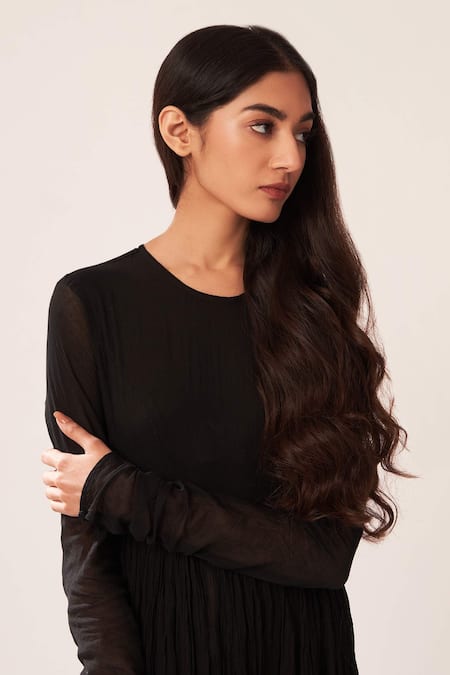 Shop_Dot_Black Cotton Anarkali _Online_at_Aza_Fashions