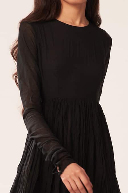 Dot_Black Cotton Anarkali _at_Aza_Fashions