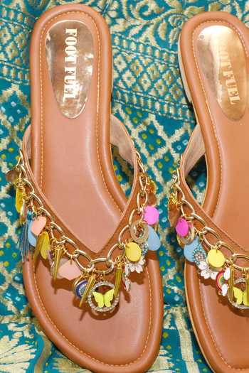 Foot Fuel_Brown Blithely Charm Embellished Flats _Online_at_Aza_Fashions