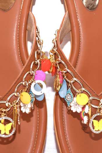 Buy_Foot Fuel_Brown Blithely Charm Embellished Flats _Online_at_Aza_Fashions