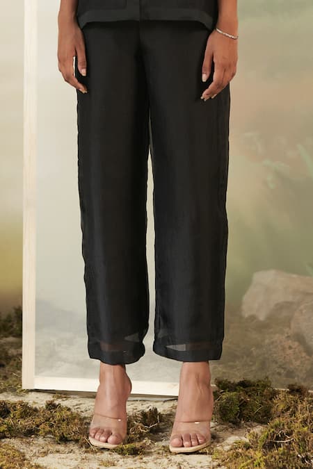 Shop Febo6 Black Silk Organza Plain Pant Online at Aza Fashions Shop_Febo6_Black Silk Organza Plain Pant _Online_at_Aza_Fashions