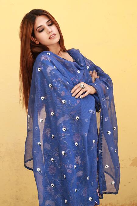 Buy Gulabo Jaipur Blue Cotton Floral Notched Print Kurta Set Online at Aza Fashions Buy_Gulabo Jaipur_Blue Cotton Floral Notched Print Kurta Set_Online_at_Aza_Fashions