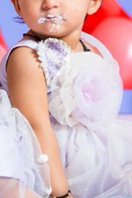 Coco_Pink Taffeta, Tulle Sequins, Fabric Flowers One Shoulder Layered Dress_Online_at_Aza_Fashions