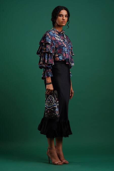 Nidhi Yasha Multi Color Viscose Tie-up Floral Print Shirt Online at Aza Fashions Nidhi Yasha_Multi Color Viscose Tie-up Floral Print Shirt _Online_at_Aza_Fashions