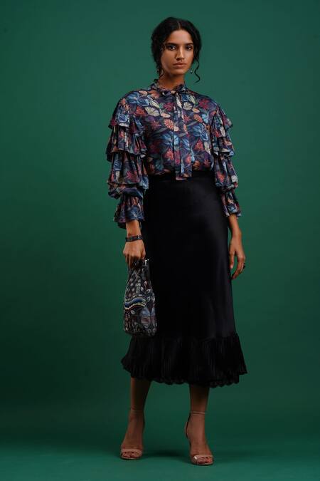 Buy Nidhi Yasha Multi Color Viscose Tie-up Floral Print Shirt Online at Aza Fashions Buy_Nidhi Yasha_Multi Color Viscose Tie-up Floral Print Shirt _Online_at_Aza_Fashions