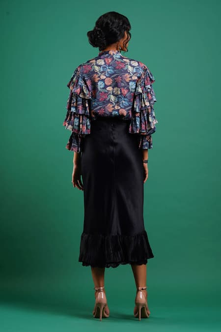 Shop Nidhi Yasha Black Viscose Ruffled Skirt at Aza Fashions Shop_Nidhi Yasha_Black Viscose Ruffled Skirt _at_Aza_Fashions
