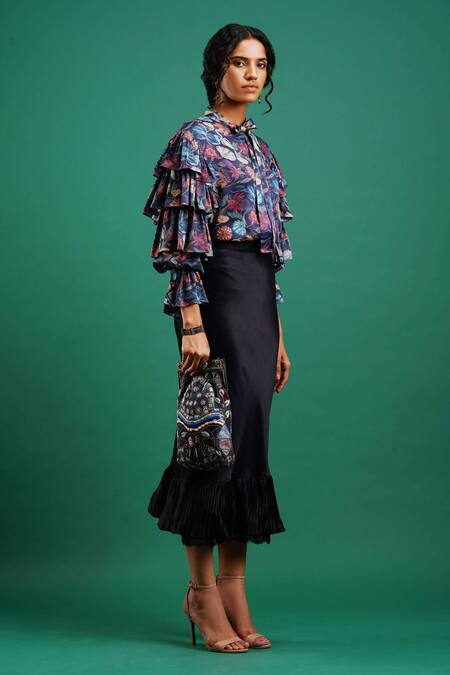 Nidhi Yasha Black Viscose Ruffled Skirt Online at Aza Fashions Nidhi Yasha_Black Viscose Ruffled Skirt _Online_at_Aza_Fashions