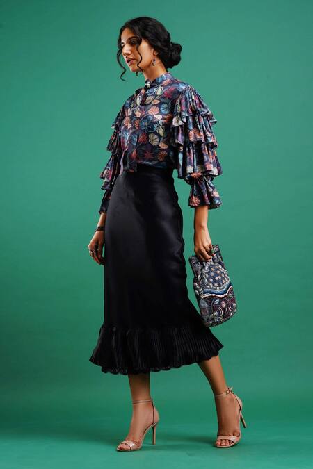Shop Nidhi Yasha Black Viscose Ruffled Skirt Online at Aza Fashions Shop_Nidhi Yasha_Black Viscose Ruffled Skirt _Online_at_Aza_Fashions