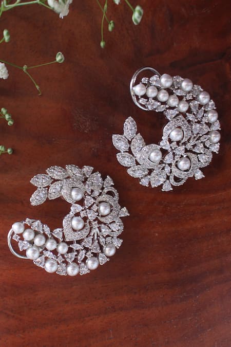 Buy Silver Plated Embellished Bling Fleur Perla Earrings by Nayaab by Sonia  Online at Aza Fashions.