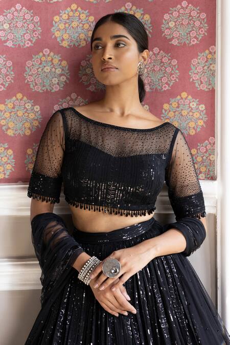 Buy Basanti - Kapde Aur Koffee Black Georgette, Dupatta Soft Net Sequins, Swarovski Embroidered Lehenga Set Online at Aza Fashions Buy_Basanti - Kapde Aur Koffee_Black Georgette, Dupatta Soft Net Sequins, Swarovski Embroidered Lehenga Set_Online_at_Aza_Fashions