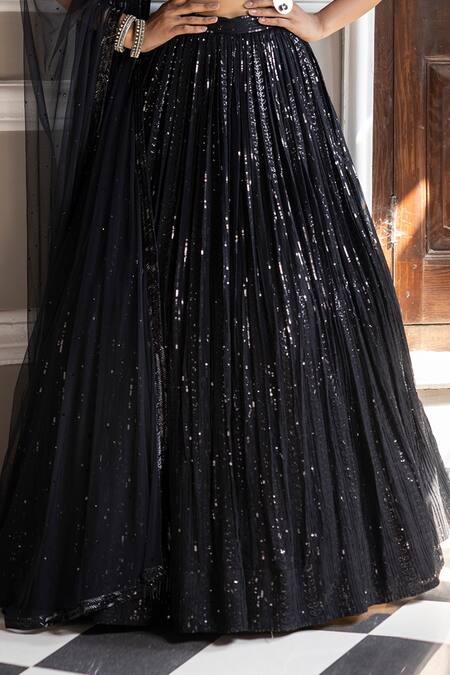 Basanti - Kapde Aur Koffee Black Georgette, Dupatta Soft Net Sequins, Swarovski Embroidered Lehenga Set at Aza Fashions Basanti - Kapde Aur Koffee_Black Georgette, Dupatta Soft Net Sequins, Swarovski Embroidered Lehenga Set_at_Aza_Fashions