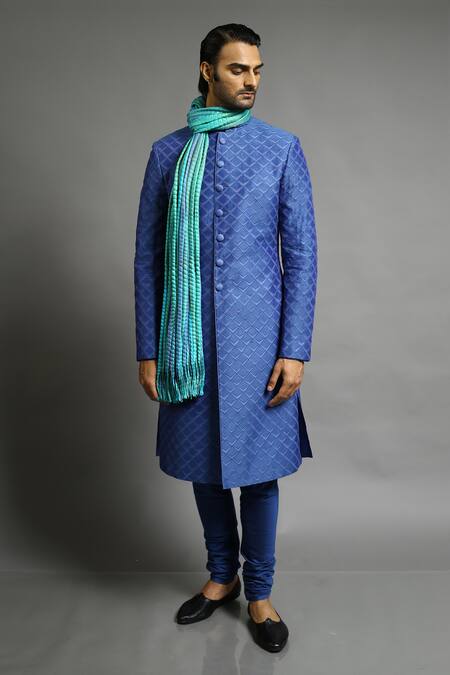 Buy_Abhishek Gupta_Blue Chanderi Applique Embroidered Bandhgala _Online_at_Aza_Fashions