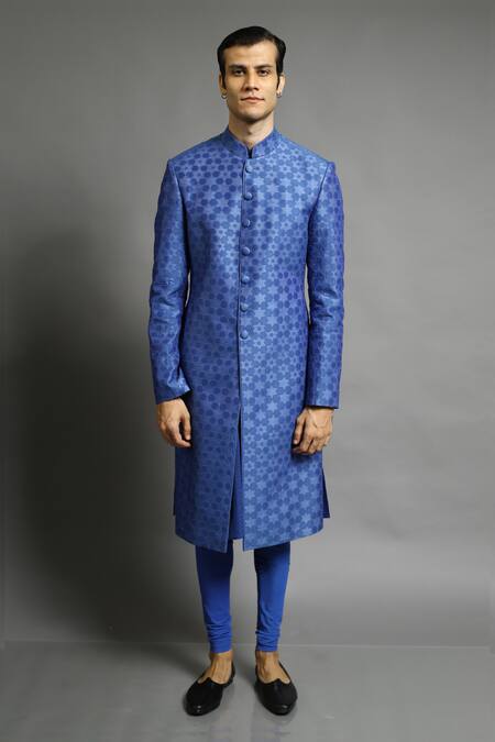Abhishek Gupta_Blue Chanderi Applique Embroidered Bandhgala _Online_at_Aza_Fashions