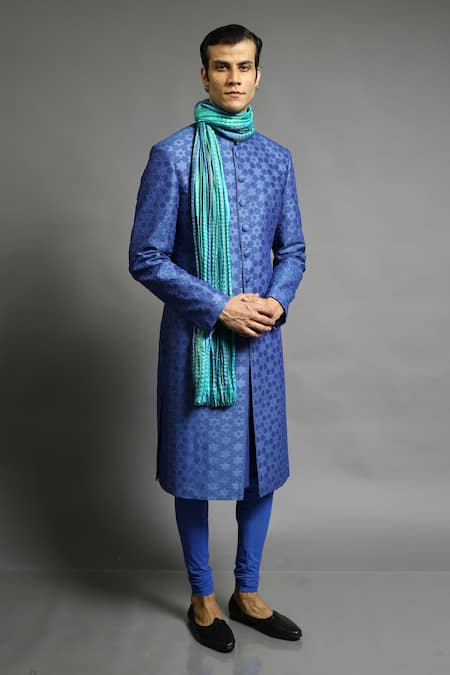 Buy_Abhishek Gupta_Blue Chanderi Applique Embroidered Bandhgala _Online_at_Aza_Fashions