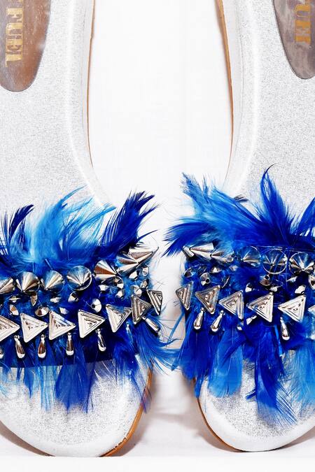 Foot Fuel_White Feathers, Studs Embellished Heels _Online_at_Aza_Fashions