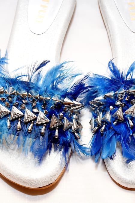 Buy_Foot Fuel_White Feathers, Studs Embellished Heels _Online_at_Aza_Fashions