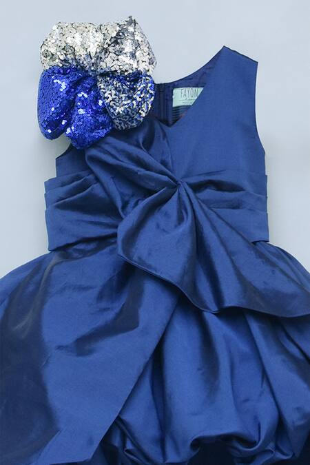 Fayon Kids_Blue Silk Flared Gown _Online_at_Aza_Fashions