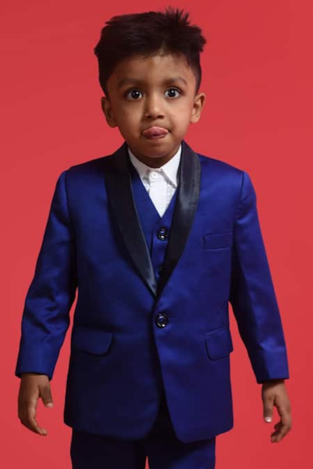 Buy_Lil Angels_Blue Satin Single Breasted Blazer _Online_at_Aza_Fashions
