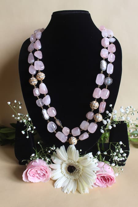 Pink Opal Crystal Round Beads Necklace 15 Inches 6 mm Beads Semi preci