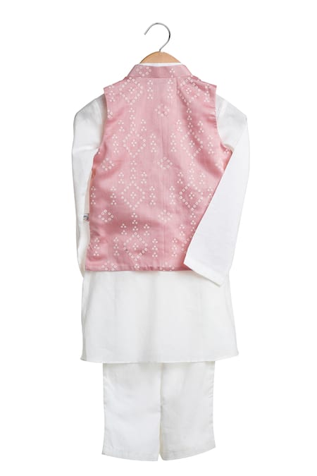 Shop_Mi Dulce An'ya_Pink Handloom , Silk, Embroidery Bandhani Print Kurta Set _at_Aza_Fashions