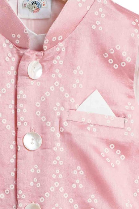 Mi Dulce An'ya_Pink Handloom , Silk, Embroidery Bandhani Print Kurta Set _Online_at_Aza_Fashions