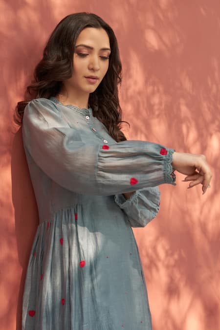 Naaz By Noor Grey Cotton, Organza, Chanderi Round Embroidered Anarkali And Pant Set at Aza Fashions Naaz By Noor_Grey Cotton, Organza, Chanderi Round Embroidered Anarkali And Pant Set _at_Aza_Fashions