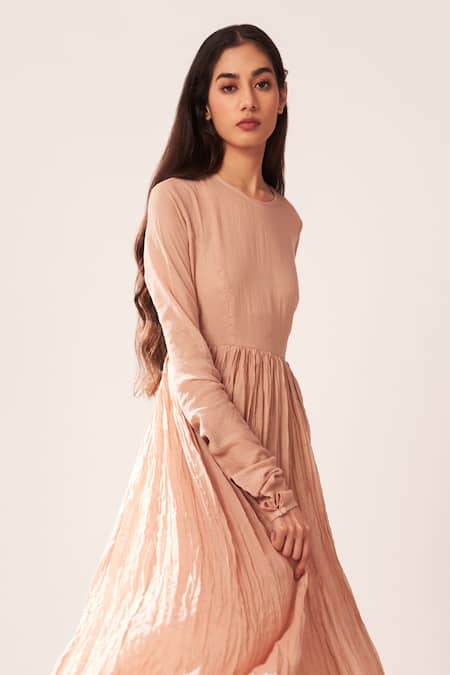 Shop_Dot_Peach Cotton Anarkali _Online_at_Aza_Fashions