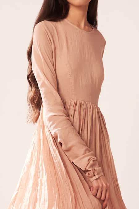 Dot_Peach Cotton Anarkali _at_Aza_Fashions