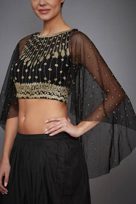 RI.Ritu Kumar Black Net Embroidered Cropped Cape Blouse Online at Aza Fashions RI.Ritu Kumar_Black Net Embroidered Cropped Cape Blouse _Online_at_Aza_Fashions
