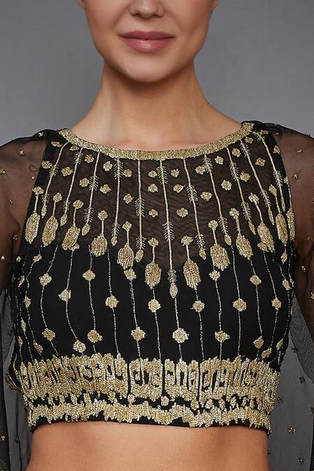 Buy RI.Ritu Kumar Black Net Embroidered Cropped Cape Blouse Online at Aza Fashions Buy_RI.Ritu Kumar_Black Net Embroidered Cropped Cape Blouse _Online_at_Aza_Fashions