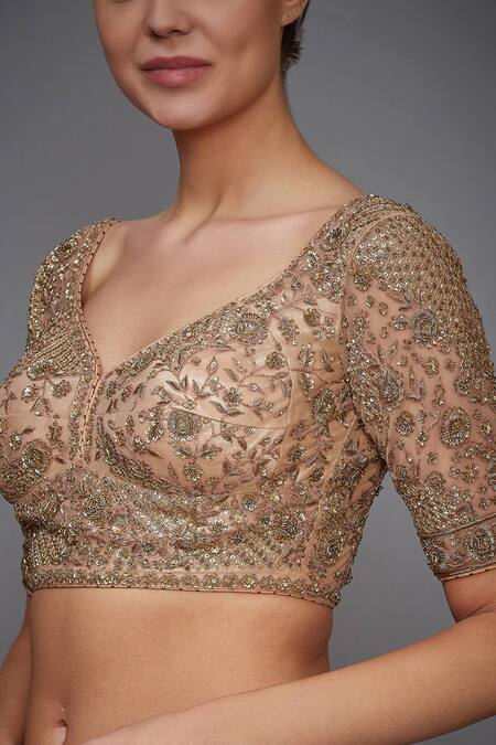 RI.Ritu Kumar_Pink Net Embroidered Blouse _Online_at_Aza_Fashions