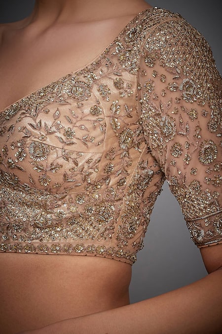 Buy_RI.Ritu Kumar_Pink Net Embroidered Blouse _Online_at_Aza_Fashions