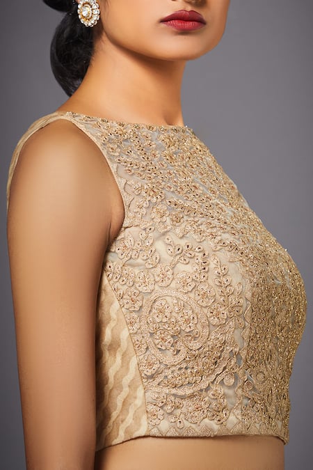 RI.Ritu Kumar Beige Net Embroidered Blouse Online at Aza Fashions RI.Ritu Kumar_Beige Net Embroidered Blouse _Online_at_Aza_Fashions